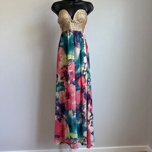 REVERSE Maxi Dress Size M Multi-color fairy Floral Sequin‎
